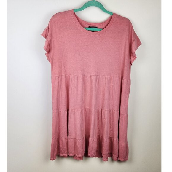 J. Crew Tiered Flutter Sleeve Mini Dress in Broken-In Jersey Pink sz M - Picture 1 of 10